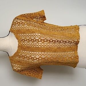 Zara Trafaluc sheer soft fuzzy lace short sleeve shirt